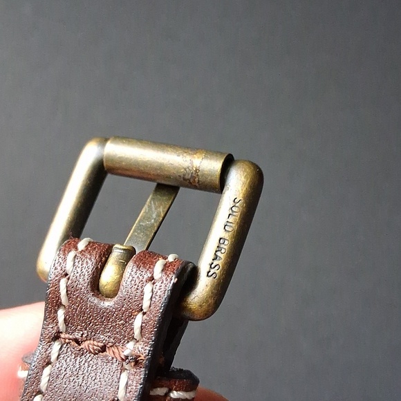 J.Crew Brown Leather Belt Y2k  Solid Brass Buckle New! main image 5